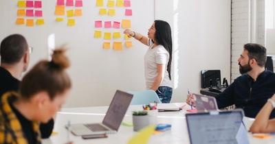 White board with sticky notes